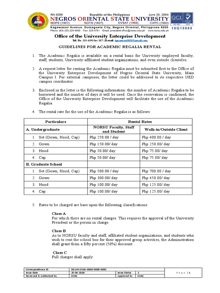 Proposed Guidelines For Academic Regalia Rentals PDF