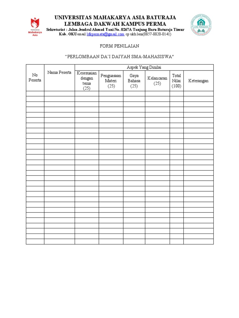 Form Penilaian Da'i Daiyah | PDF