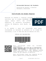 Certificado de Alumno Regular: Universidad Nacional Del Nordeste