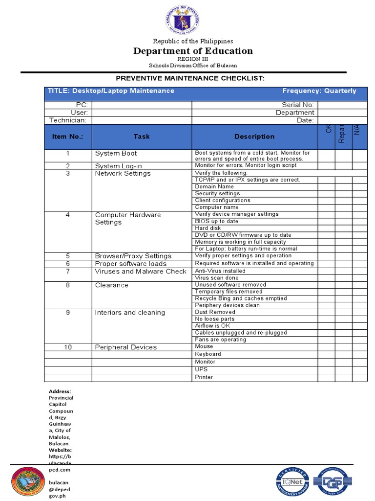 School Computer Maintenance Checklist | PDF | Booting | Antivirus Software