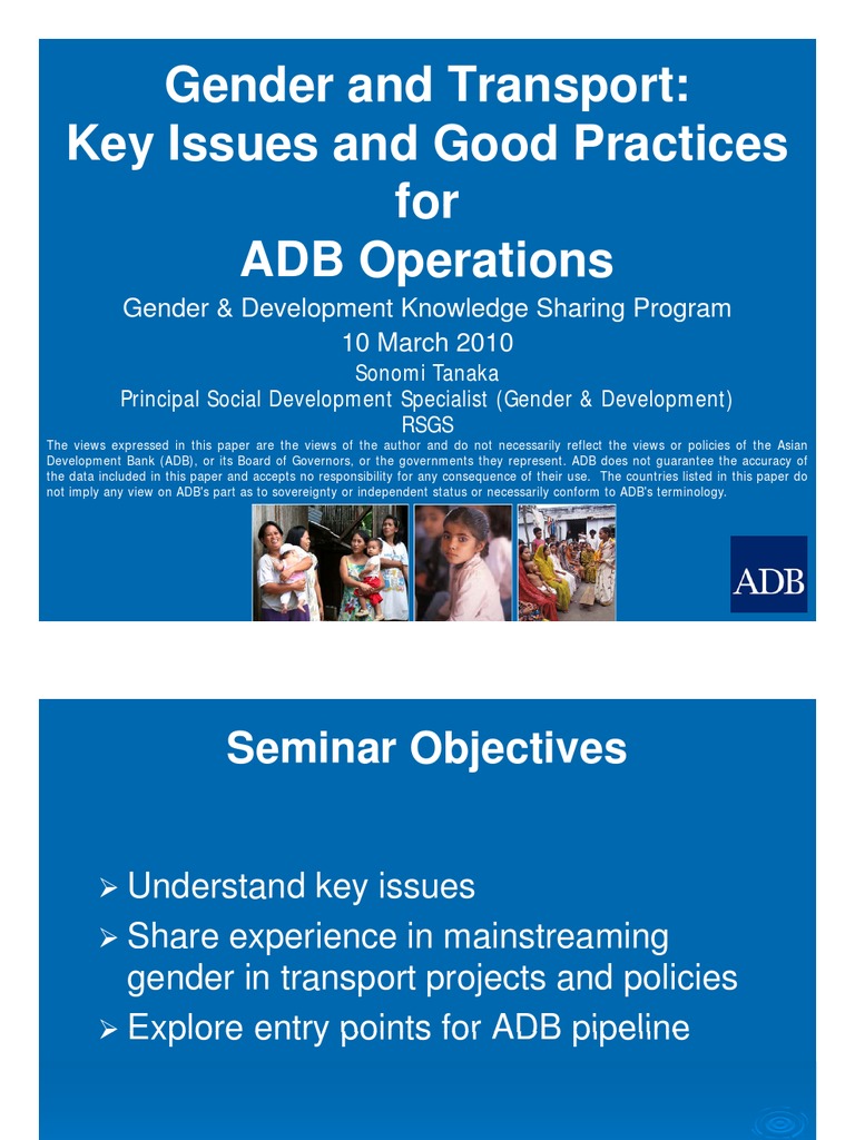 Gender And Transport Key Issues And Good Practices For Adb Operations