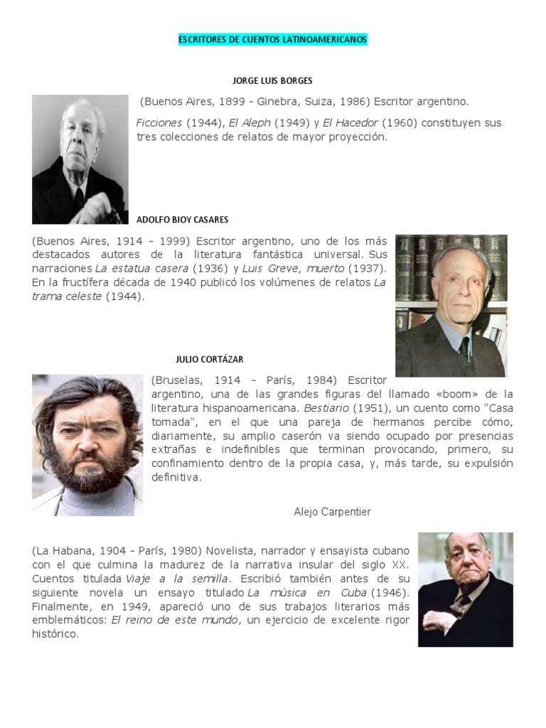 vacante Misionero reembolso Escritores de Cuentos Latinoamericanos, Autores Más Representativos. | PDF  | Cuentos | Literatura latinoamericana