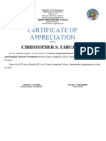 Dante Integrated School Certificate Appreciation Christopher Tabujara