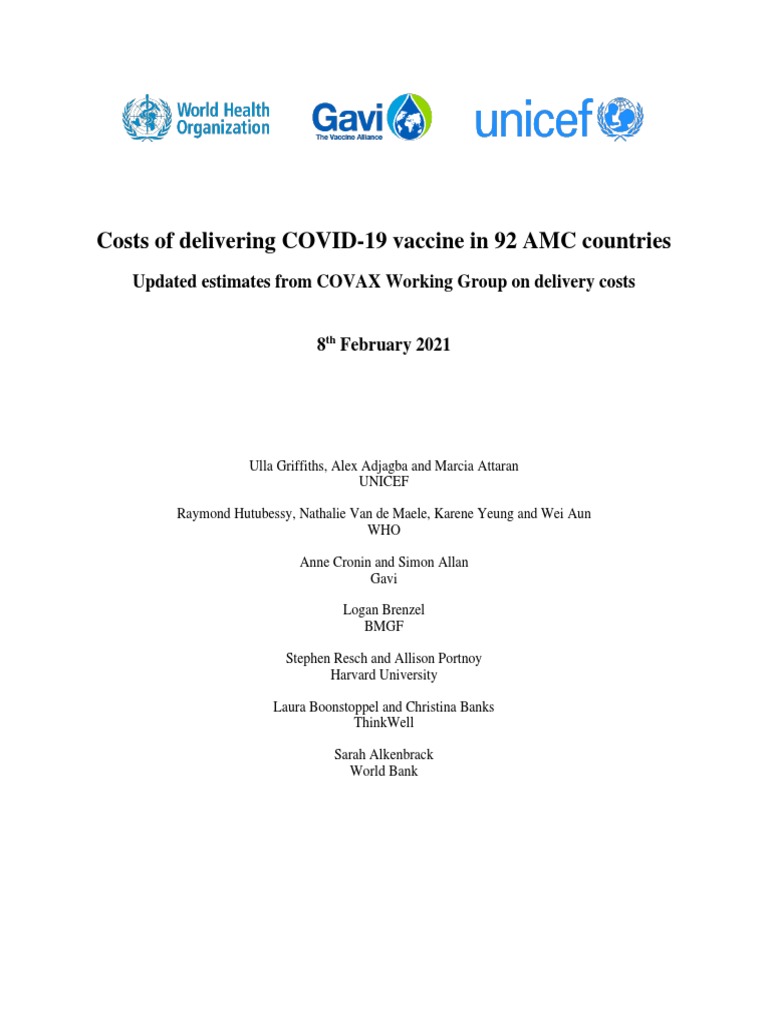 Costs of Covid 19 Vaccine Delivery in 92amc - 08.02.21 | PDF | Vaccines ...