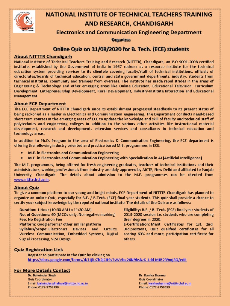 Online Quiz For B Tech ECE Students Final Brochure | PDF | Electronic ...