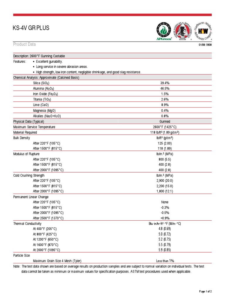 Refractory Datasheet 2 KS4V PLUS Download Free PDF Refractory