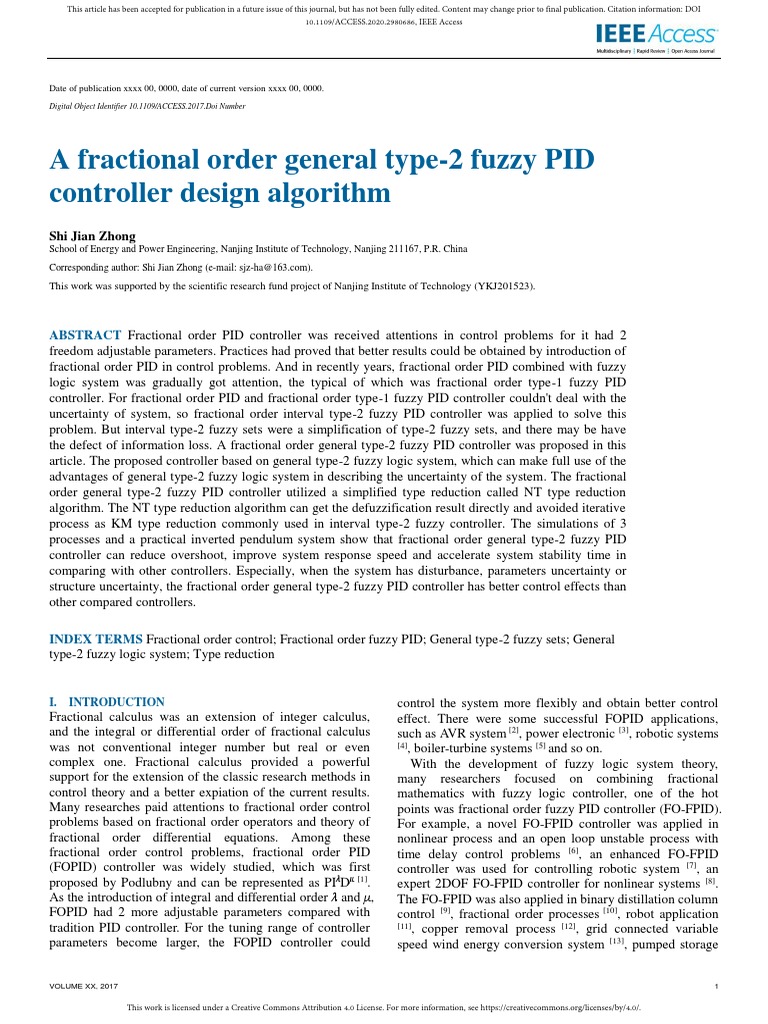 A Fractional Order General Type-2 Fuzzy PID Controller Design Algorithm ...