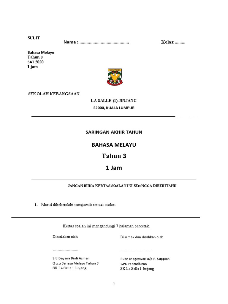 Saringan Akhir Tahun Bm Thn 3 Pdf