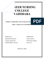 Pioneer Nursing College Vadodara: Subject: Obstetric and Gynaecological Nursing Topic: Care Plan On Purperium