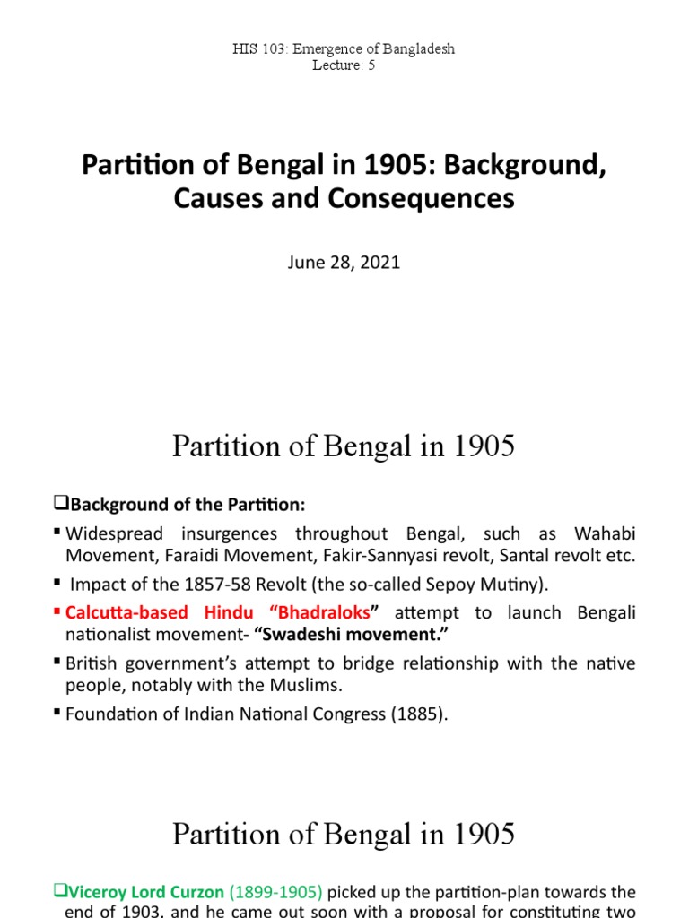 Key Points of the 1905 Bengal Partition | PDF | Bengal | South Asia