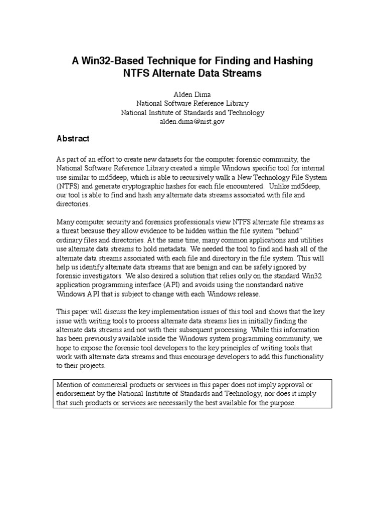 Hashing NTFS Alternate Data Streams | PDF | Computer File | File System