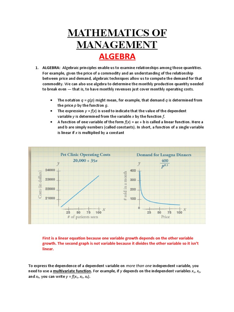 Mathematics of Management Notes | PDF | Price Elasticity Of Demand | Demand