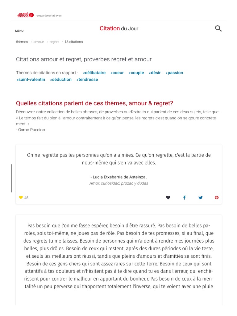 Amour Et Regret 13 Citations Courtes Et Proverbes Pdf Amour