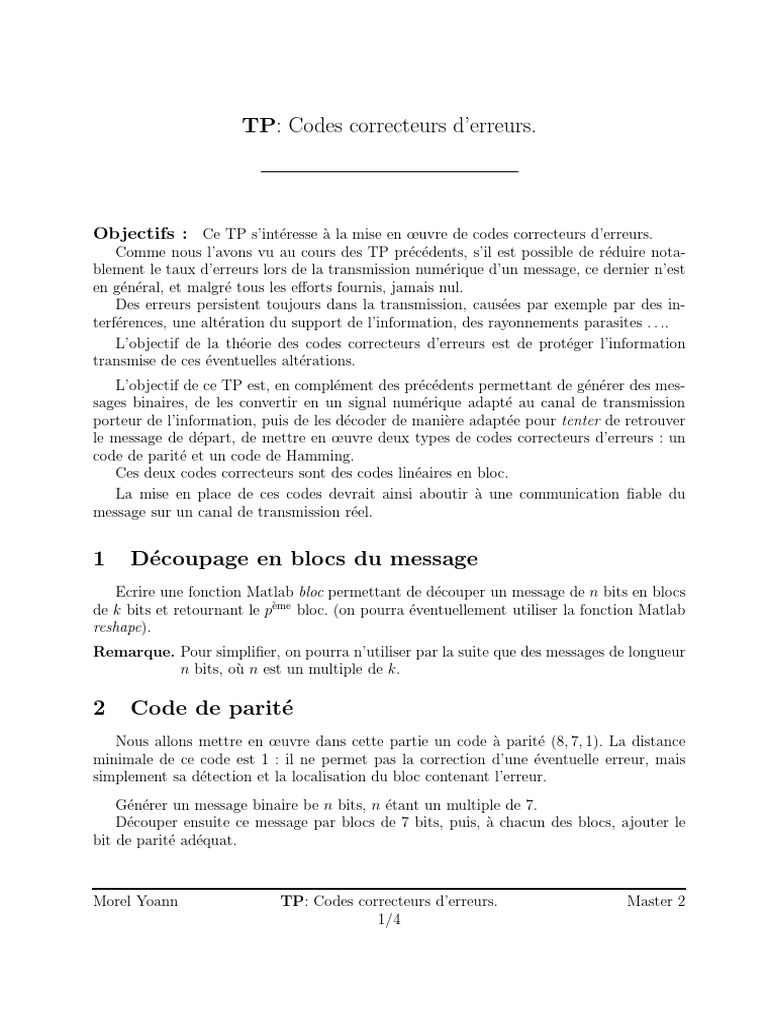 Mise en œuvre de codes d'erreurs | PDF | Détection et correction des ...