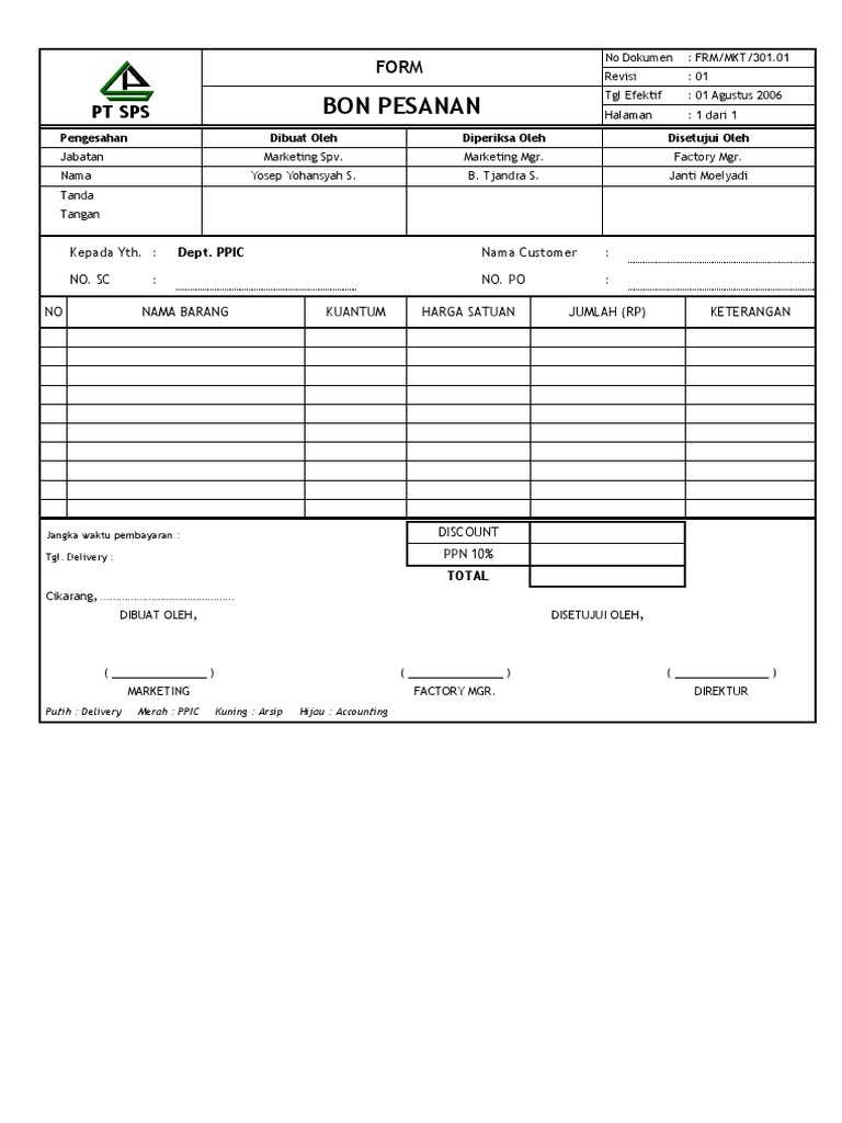 Bon Pesanan PT SPS Revisi 02 | PDF