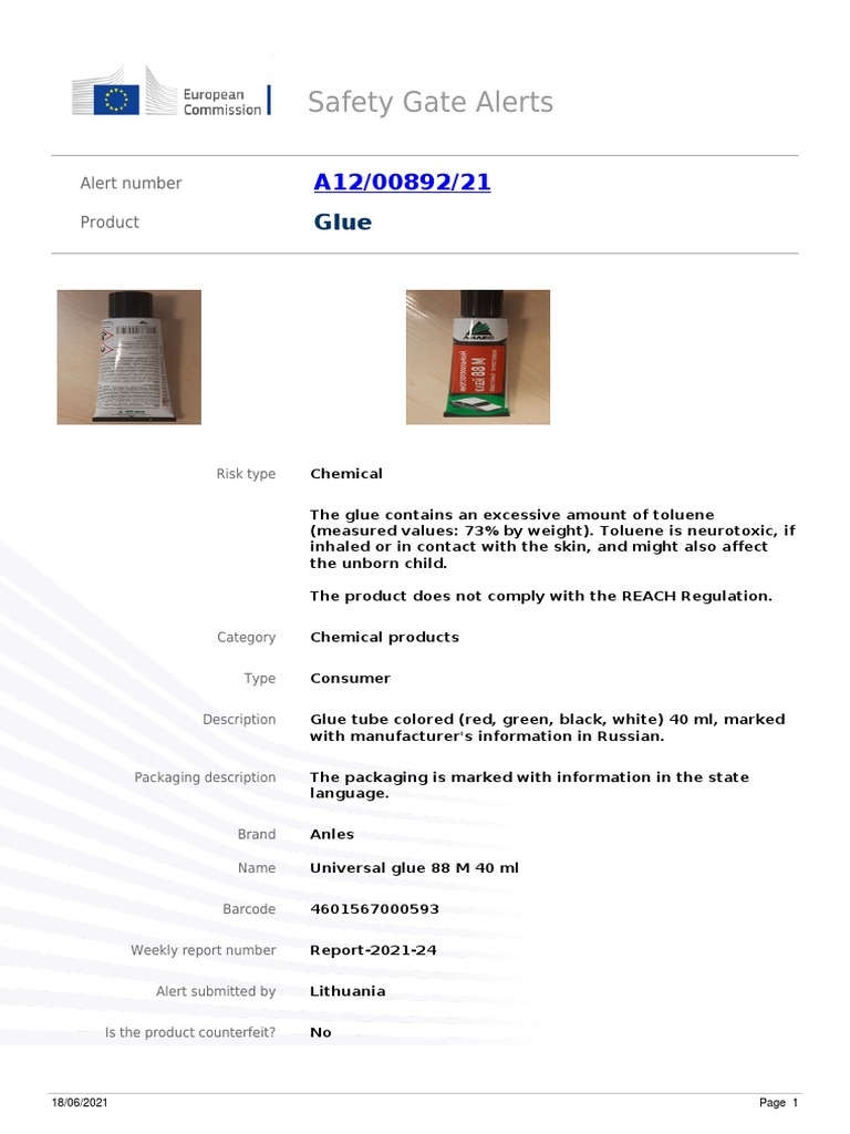 Safety Gate Alerts Alert Number Product PDF