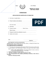 Application for Certificate of Character Form