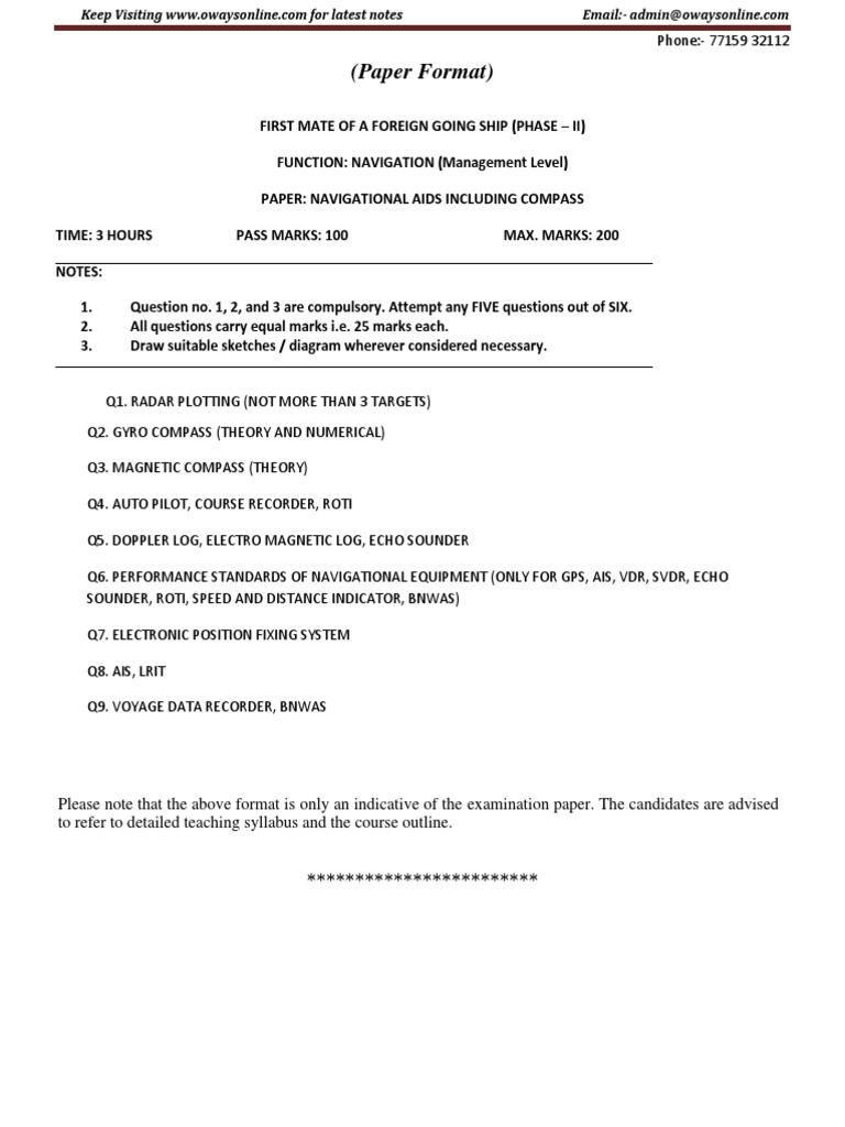 Question Bank Navigational Aids Including Compass PDF Global