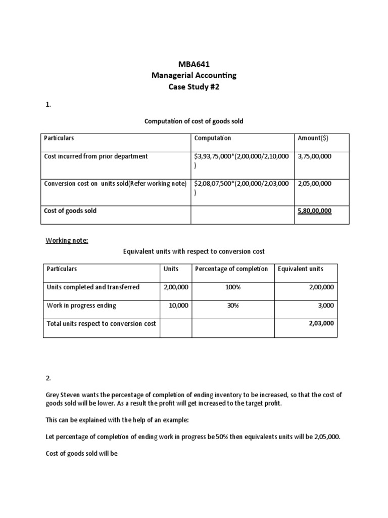Managerial Accounting Case Study 2 | PDF | Cost Of Goods Sold | Cost