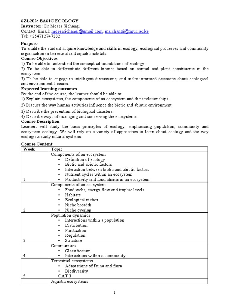 Basic Ecology Course Overview | PDF | Ecology | Ecological Niche