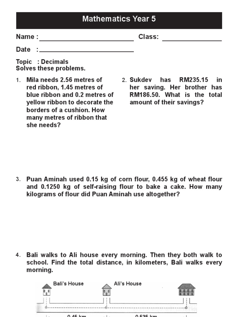 Year 5 Decimals Math Problems | PDF | Home & Garden