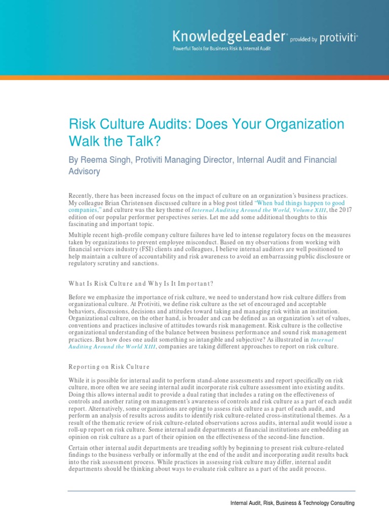 Risk Culture Audits | PDF | Internal Audit | Risk
