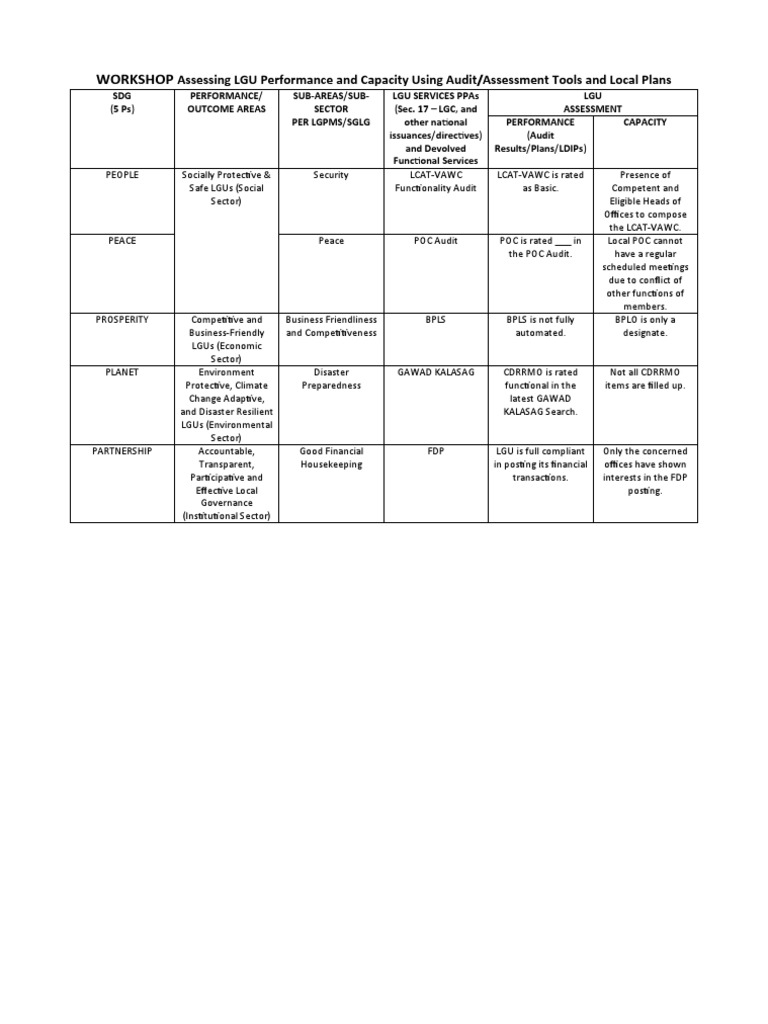 WORKSHOP Assessing LGU Performance and Capacity Using Audit | PDF ...