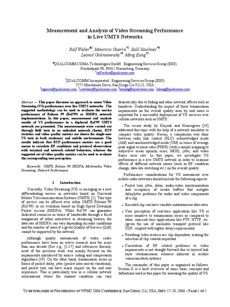 Video Streaming Metrics in UMTS Networks | PDF | Computer Network ...