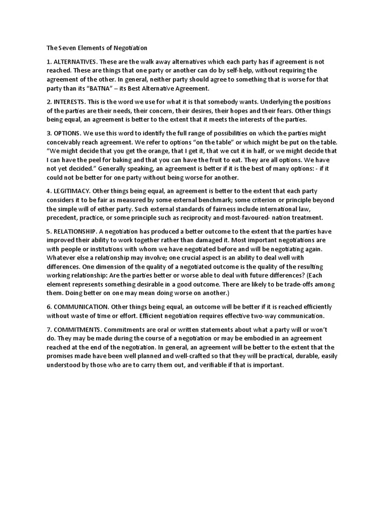 Seven Key Elements of Negotiation | PDF | Negotiation