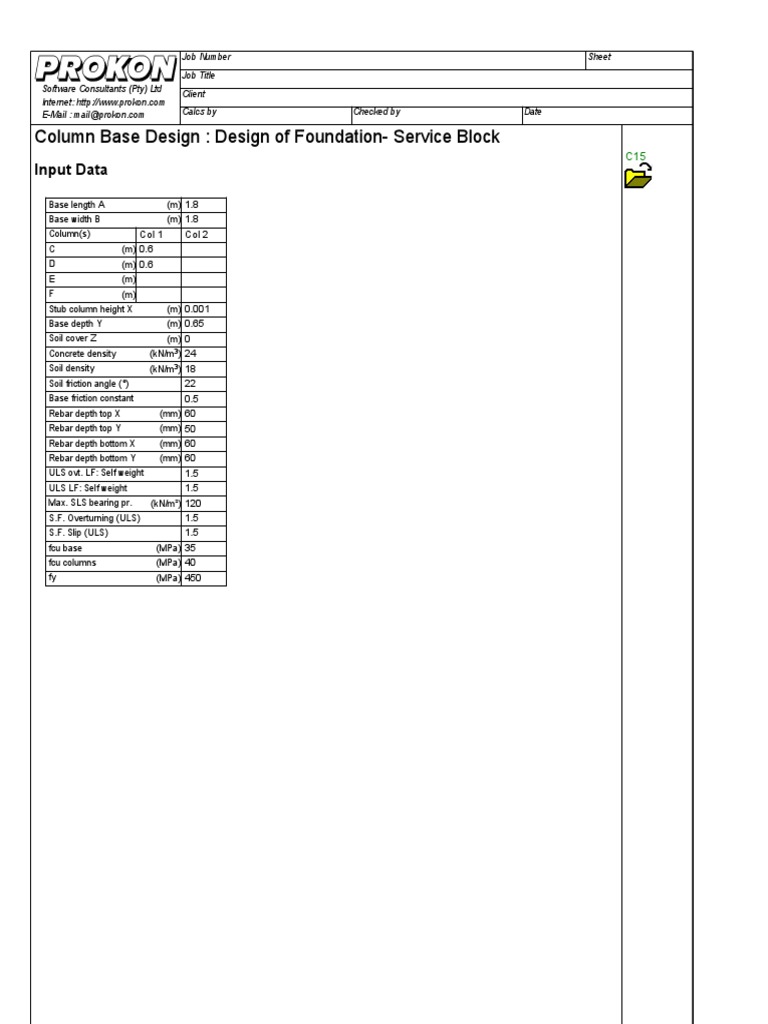 Column Base Design: Design of Foundation-Service Block: Input Data ...