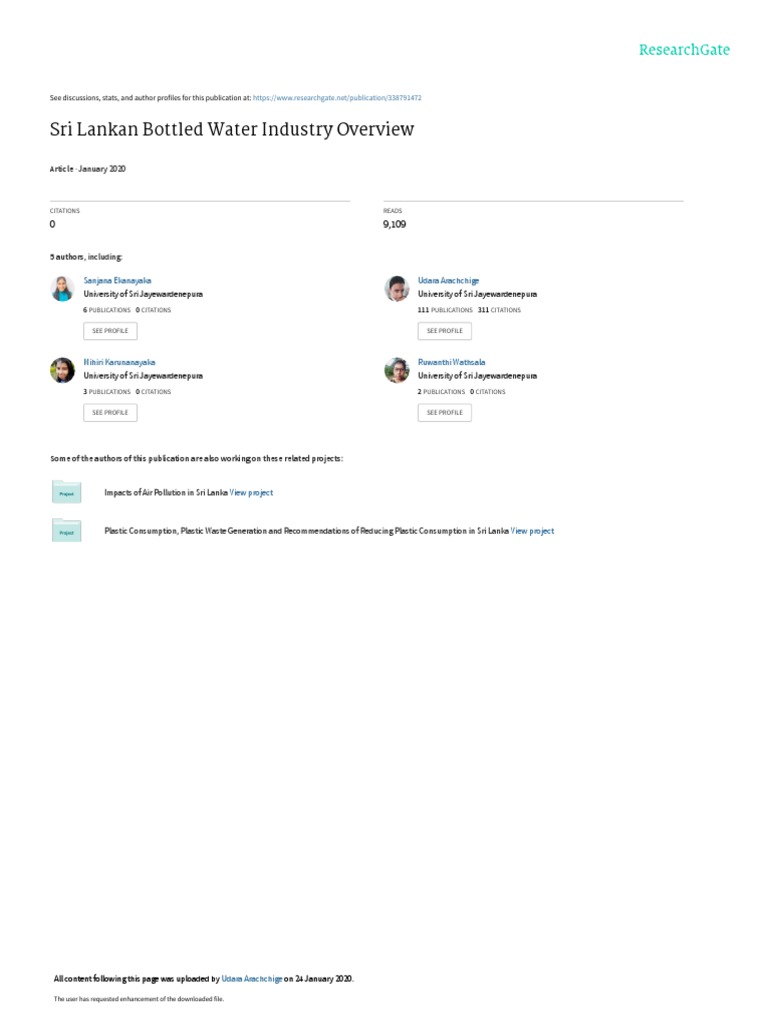 Sri Lankan Bottled Water Industry Overview January 2020 Pdf Water