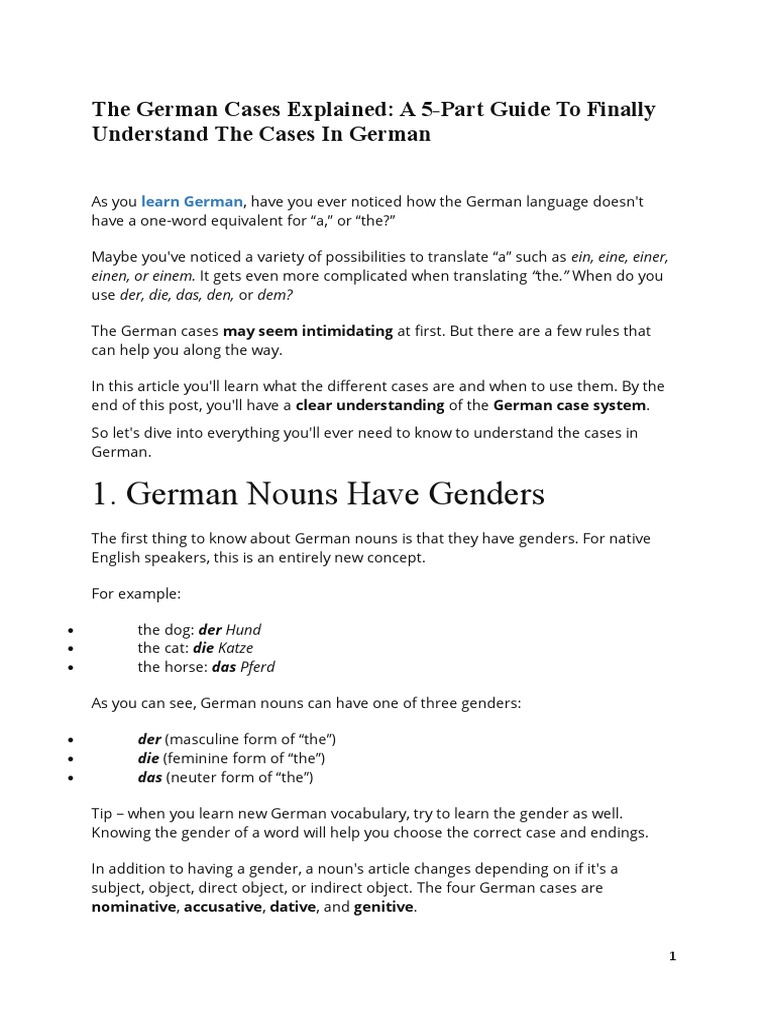 German Nouns Have Genders The German Cases Explained A 5Part Guide