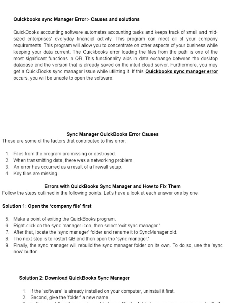 QuickBooks Sync Error Solutions | PDF | Quick Books | Computer File