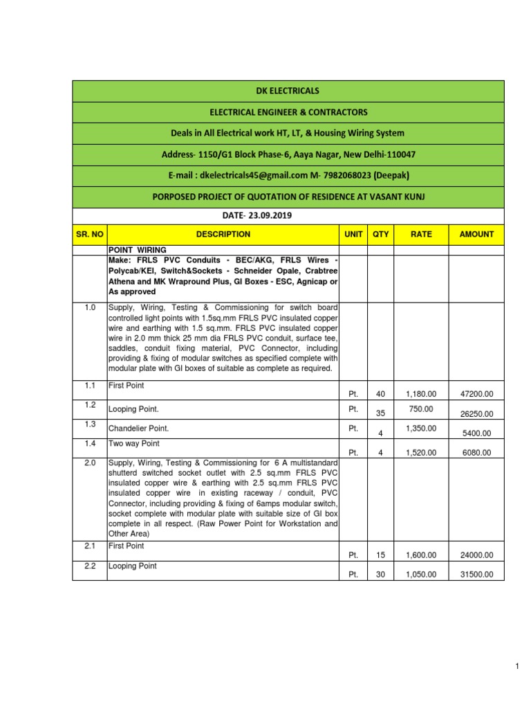 Quotation | PDF | Electrical Wiring | Electrical Connector