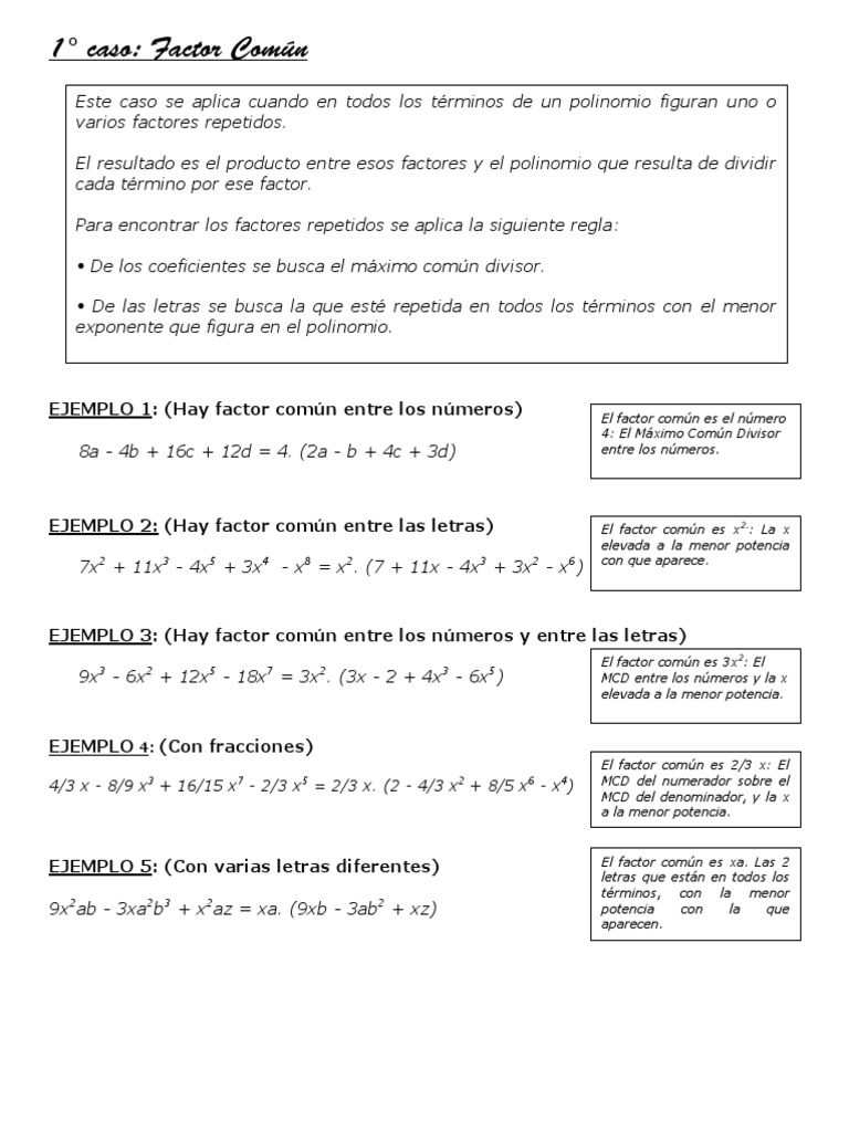 Casos de Factoreo Factor Comun y Factor Comun Por Grupos | PDF ...