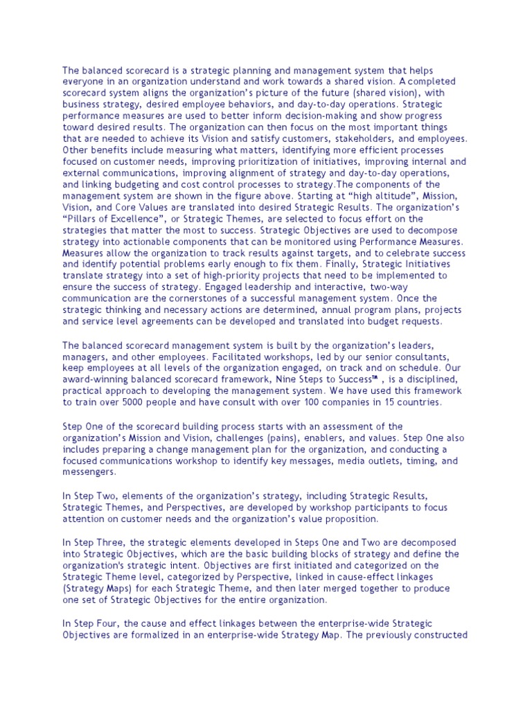 Implementing Balanced Scorecards - Nine Steps | PDF | Strategic ...