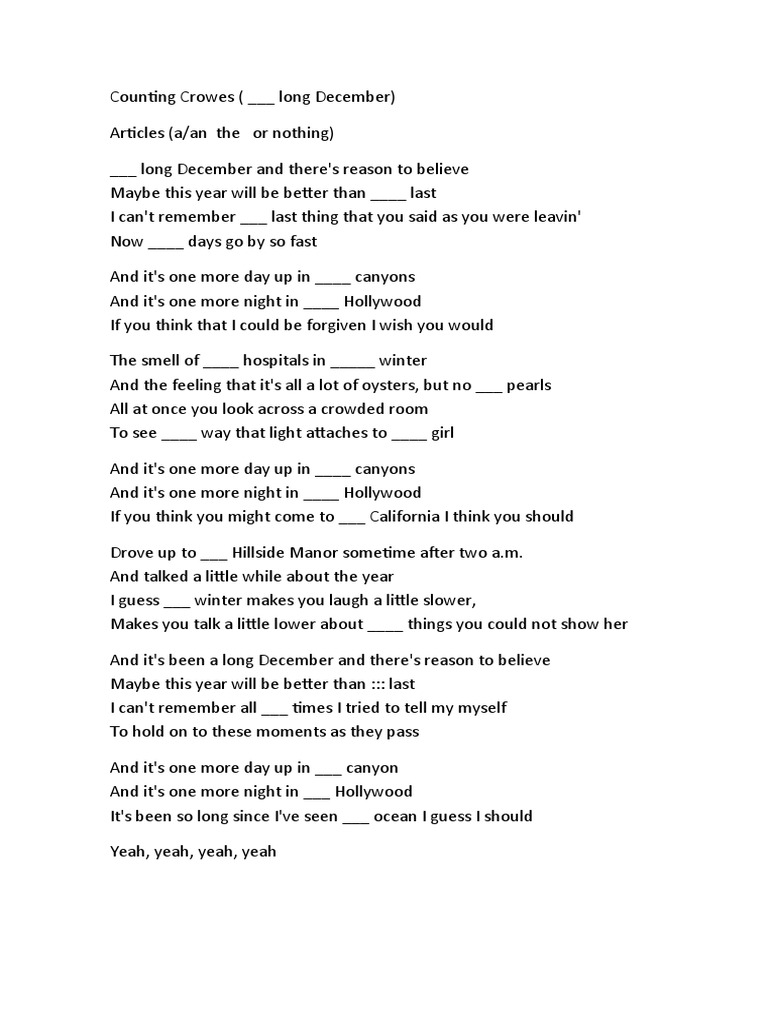 Counting Crowes: Long December Lyrics | PDF
