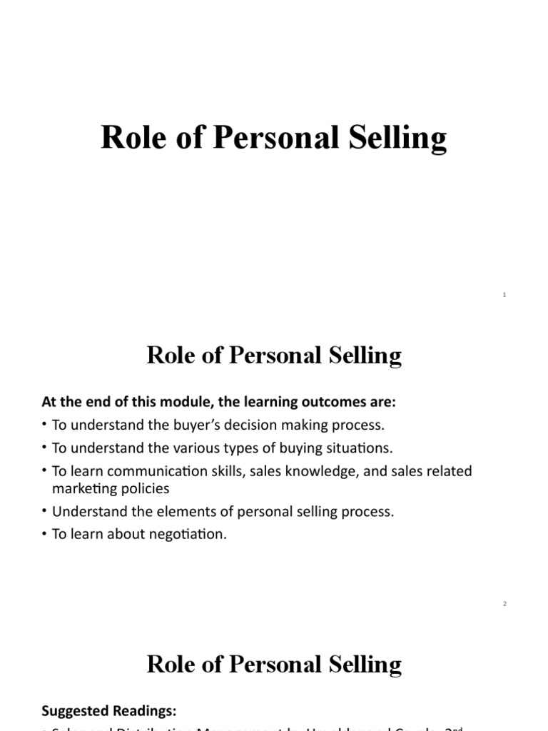 State The Role Of Personal Selling