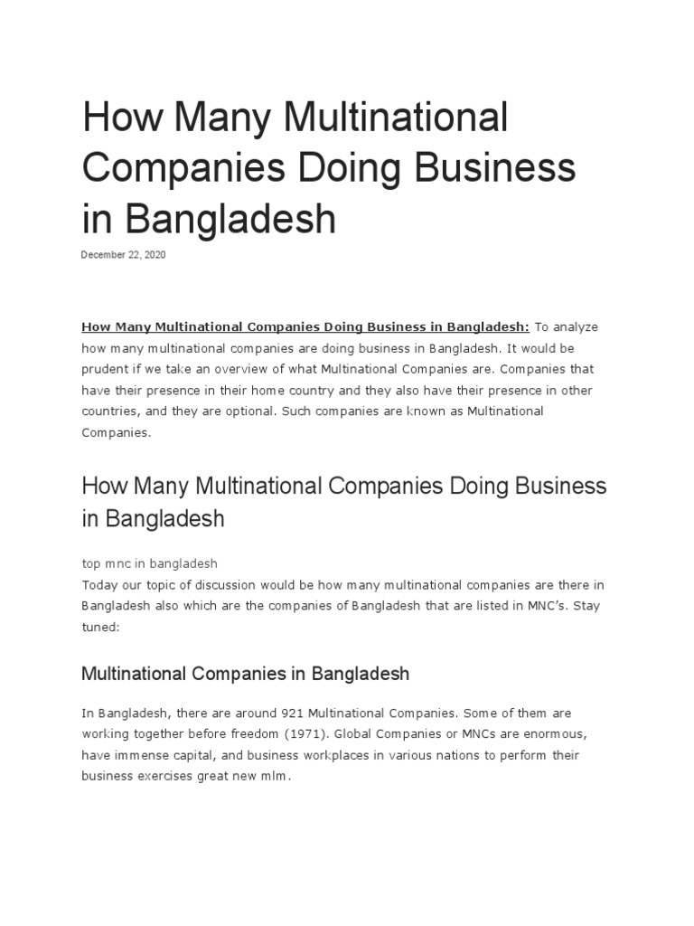 assignment on multinational companies in bangladesh