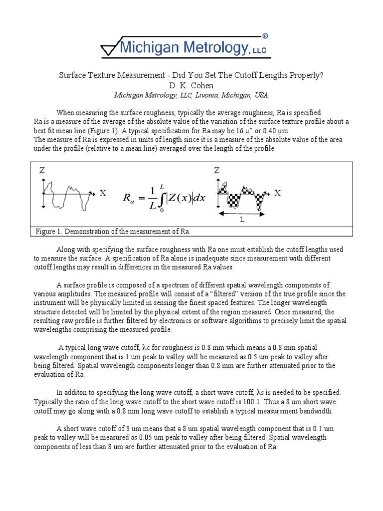 Surface Texture Measurement Set Cutoff Lengths Properly PDF Surface