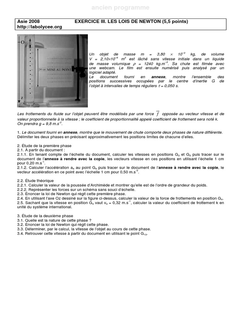 Sans Soucis D échelle Représenter Cette Force Sur Le Schéma Ci dessous 2008 Asie Exo3 Sujet Lois Newton 5 5pts | PDF | Masse | Vitesse