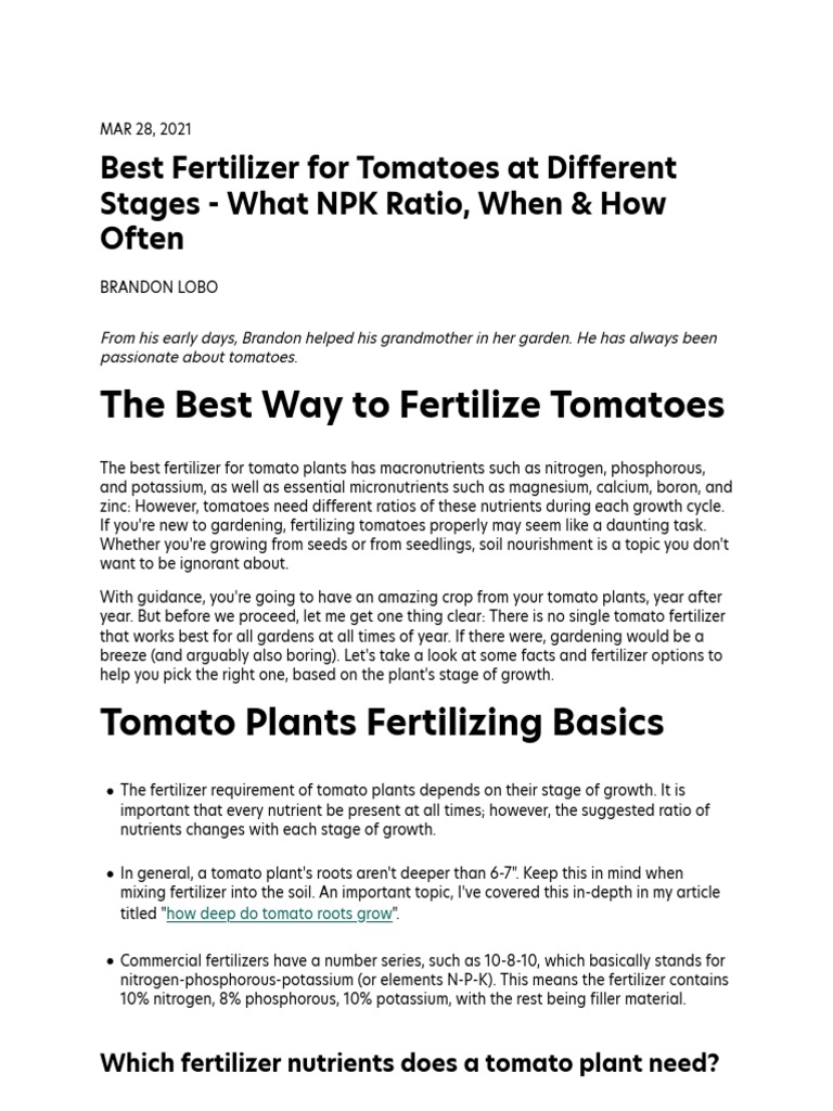 Best NPK Fertilizer for Tomatoes | PDF | Fertilizer | Tomato