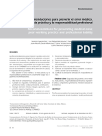 Recomendaciones para Prevenir El Error Médico, La Mala Práctica y La Responsabilidad Profesional