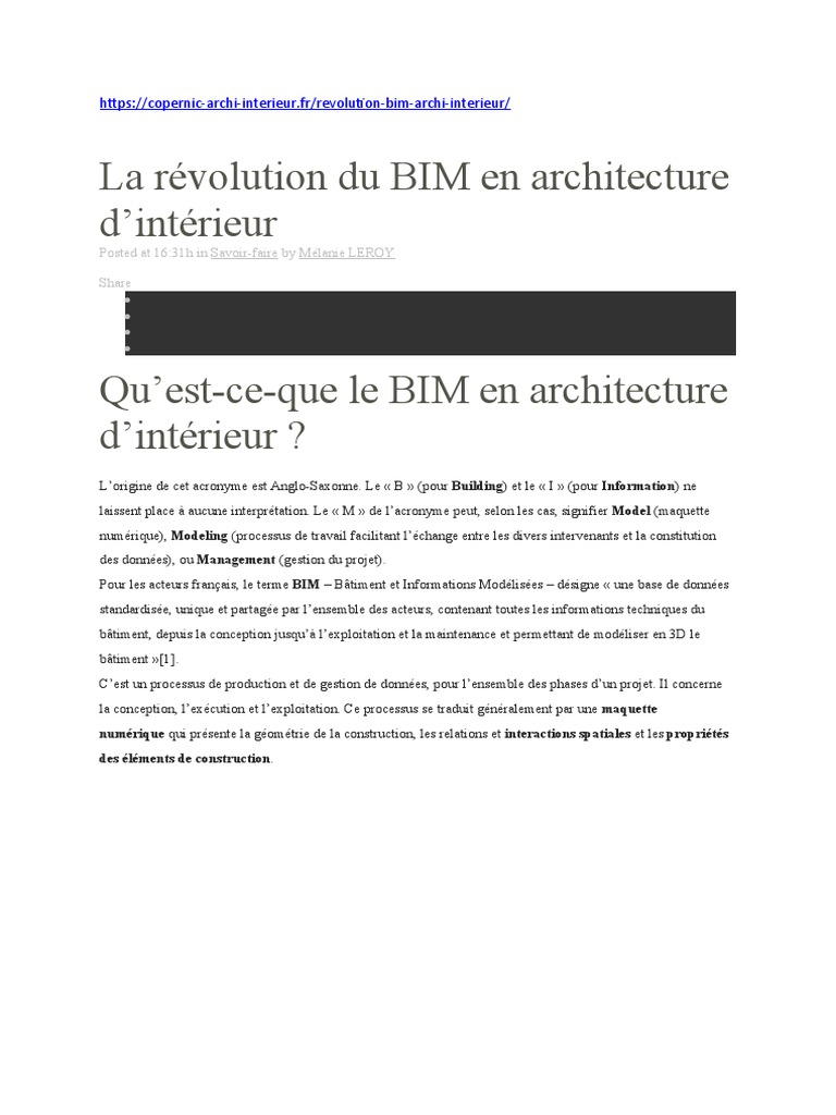 BIM en architecture d'intérieur : enjeux et niveaux | PDF | Building ...
