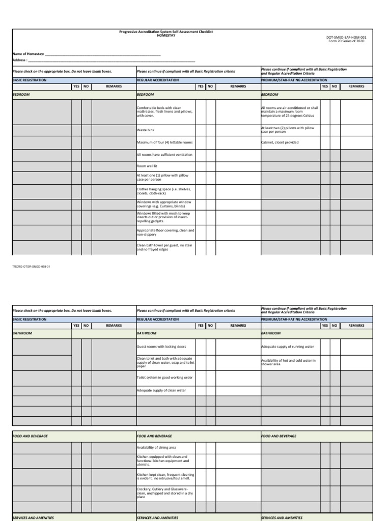 Homestay and Accomodation Establishments Self-Assessment Checklist ...