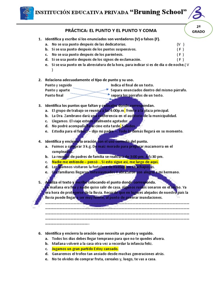 Ejercicios sobre el uso del punto y coma | PDF