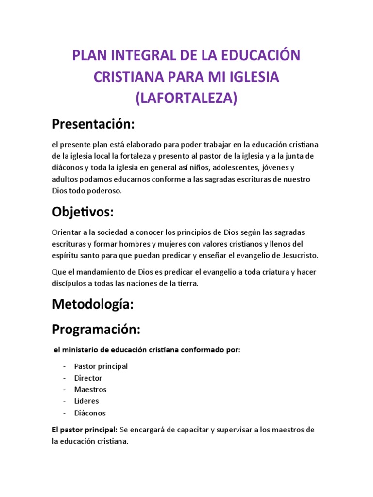 Plan Integral de Educación Cristiana | PDF | Iglesia cristiana | Diácono
