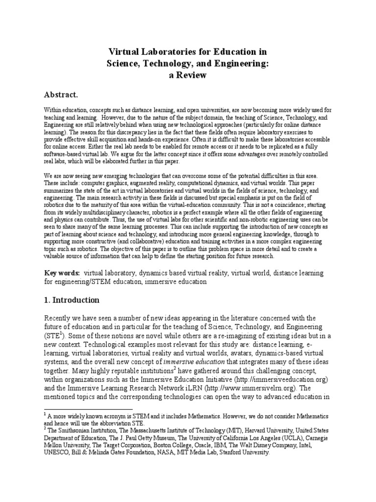 Virtual Laboratories For Education in Science, Technology, and ...