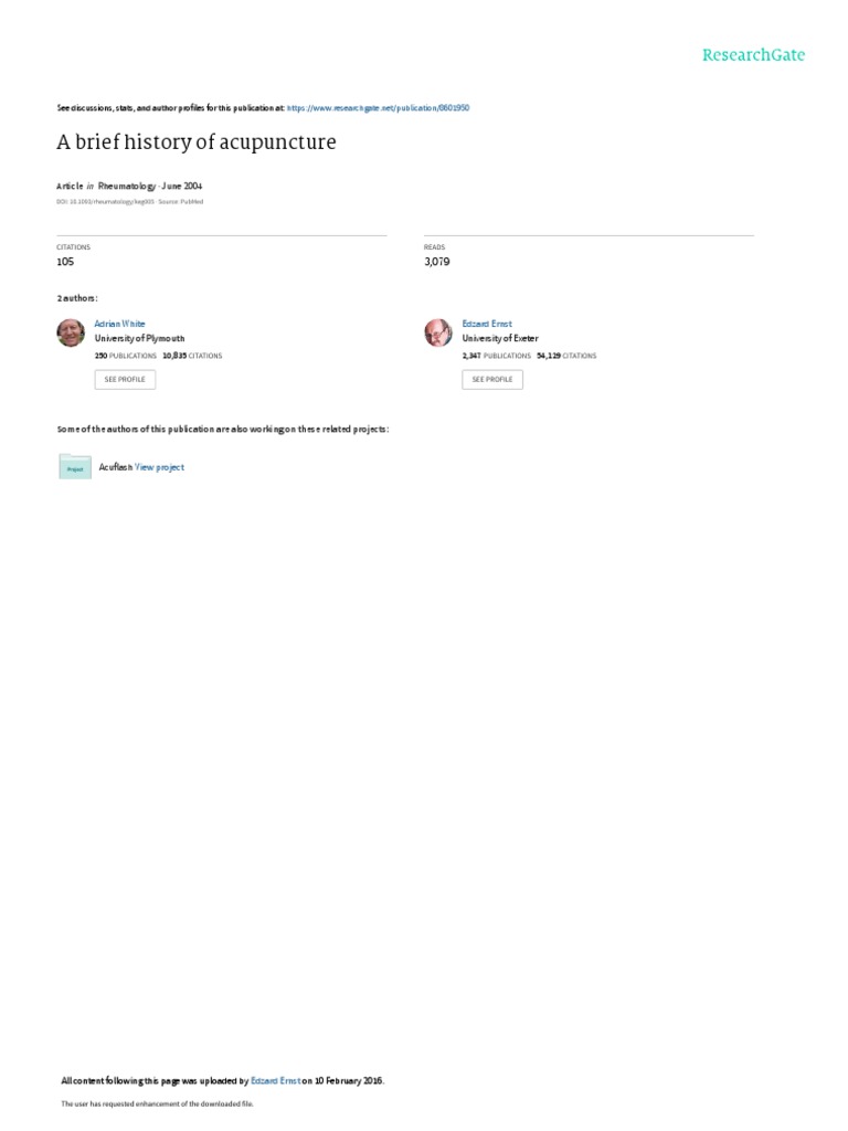 A Brief History of Acupuncture Rheumatology June 2004 PDF