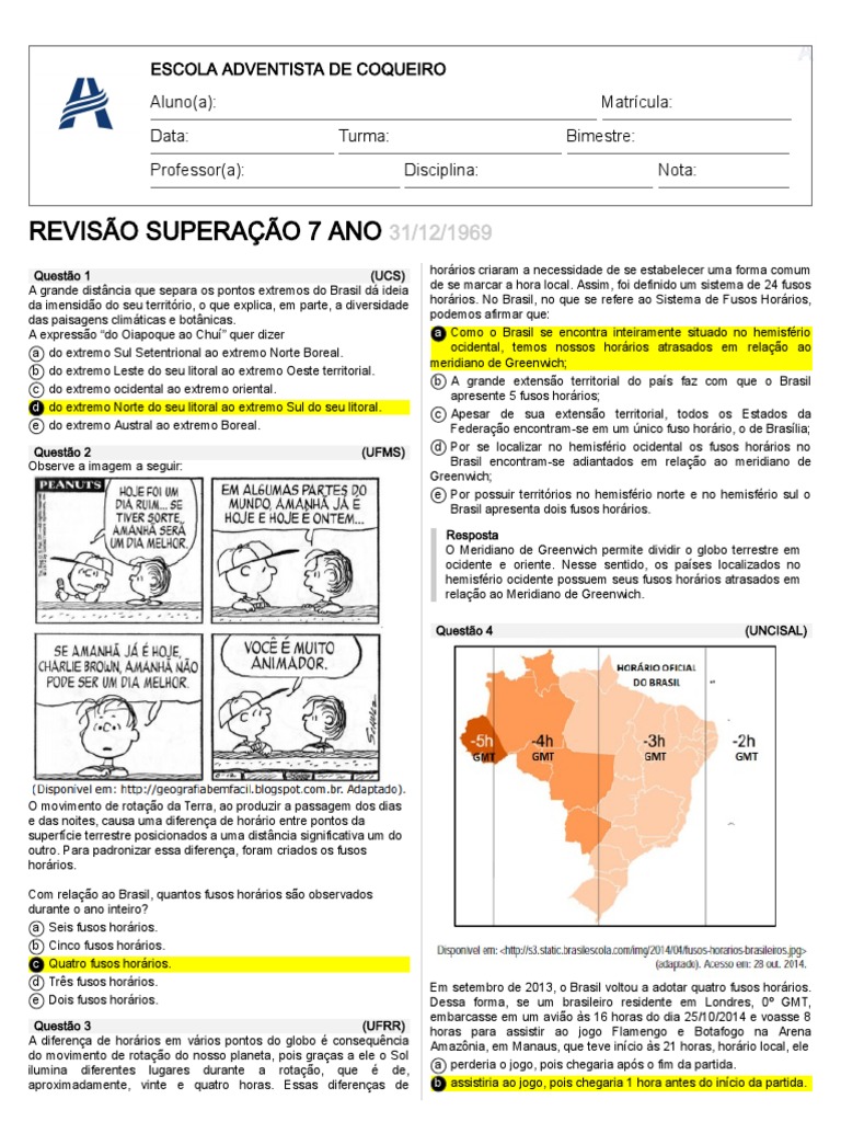 Revisao Superacao 7 Ano | PDF | Trópicos | Terra